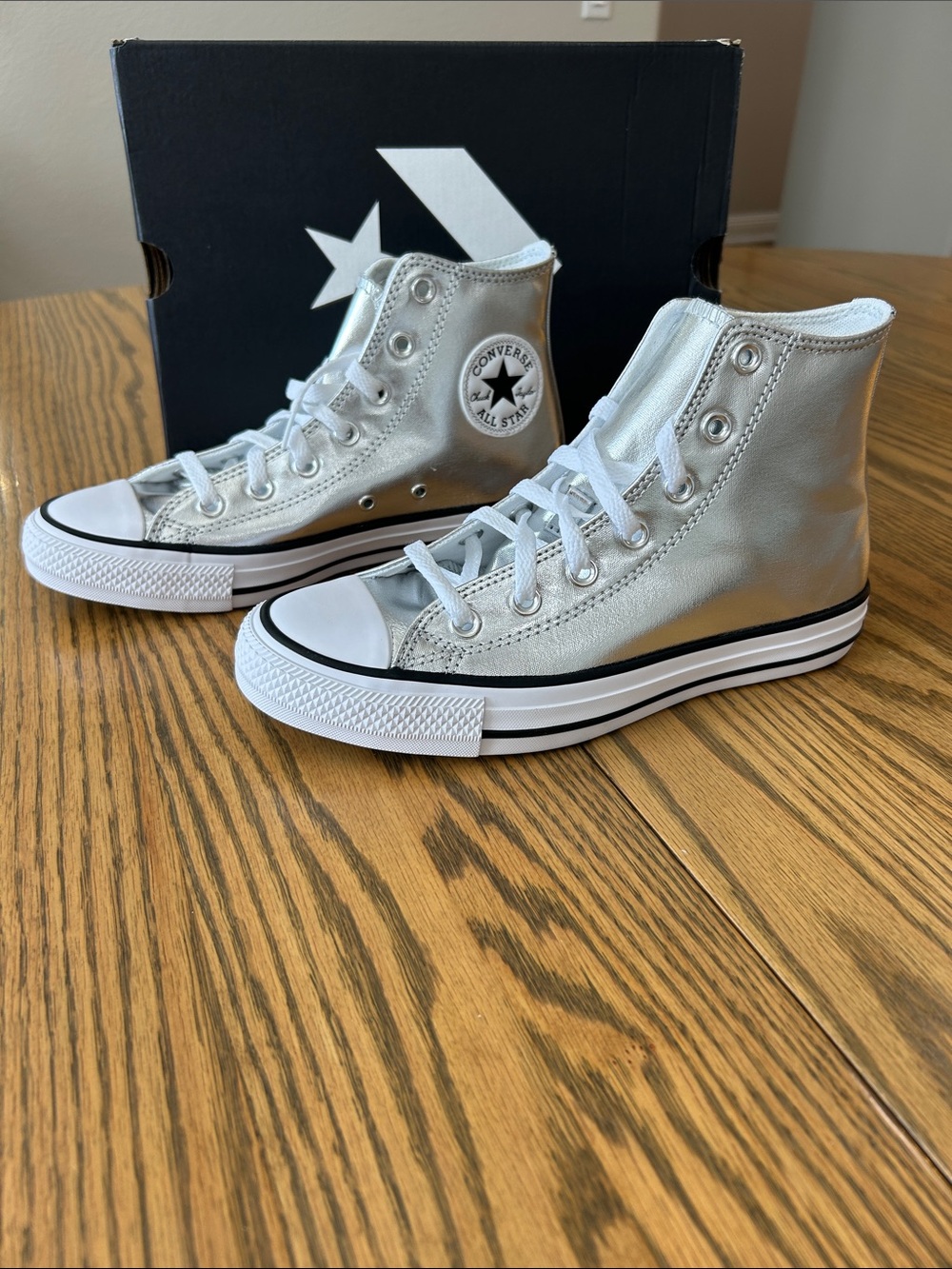Converse Metallic Silver High Top Sneakers, size 7.5, NIB
